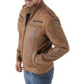 Men’s Leather Biker Jacket – Vintage Shoulder Epaulettes